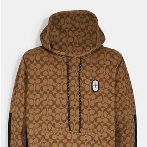 COACH Mens Mixed Media Hoodie signature khaki Med.